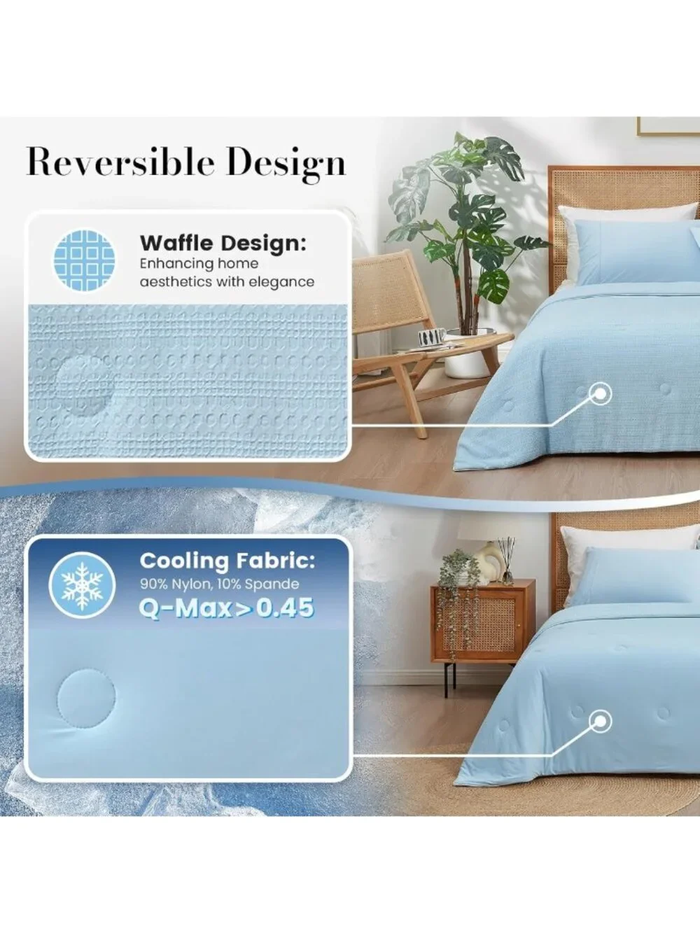 Cooling Waffle Comforter Blanket for Hot Sleepers - Twin Size, Soft Blue